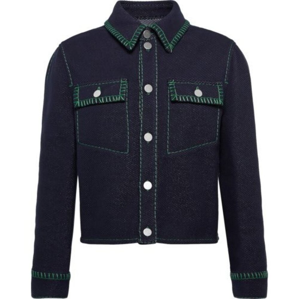 Bottega Veneta Navy & Green Contrast Stitch Trucker Jacket